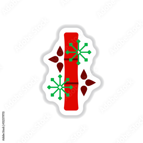 Vector illustration of bamboo and snowflakes in paper sticker style