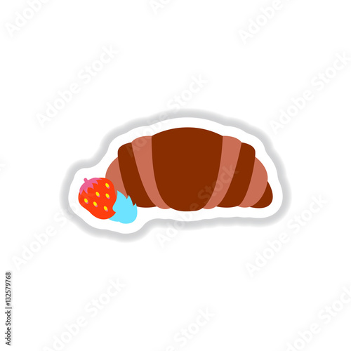 Vector illustration in paper sticker style strawberry chocolate croissant