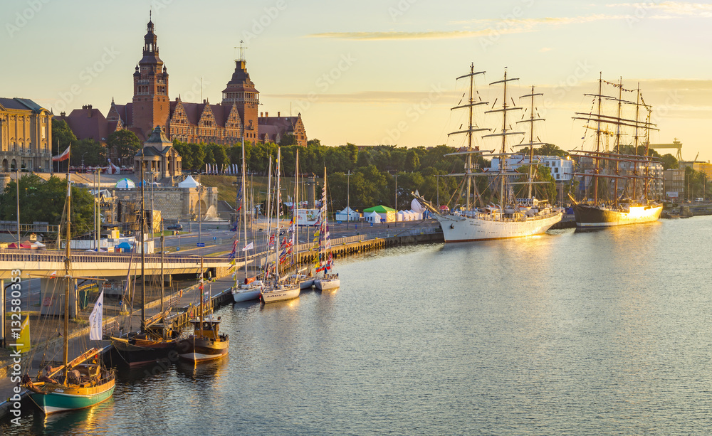 sailing ships at the wharf in Szczecin, Tall Ships Races 2015