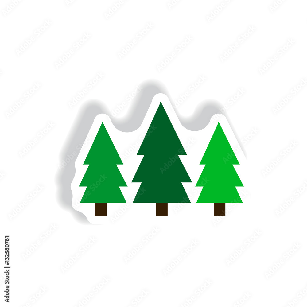 Obraz premium stylish icon in paper sticker style Landscape Fir Trees