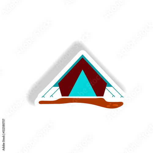 stylish icon in paper sticker style camp tourist tent