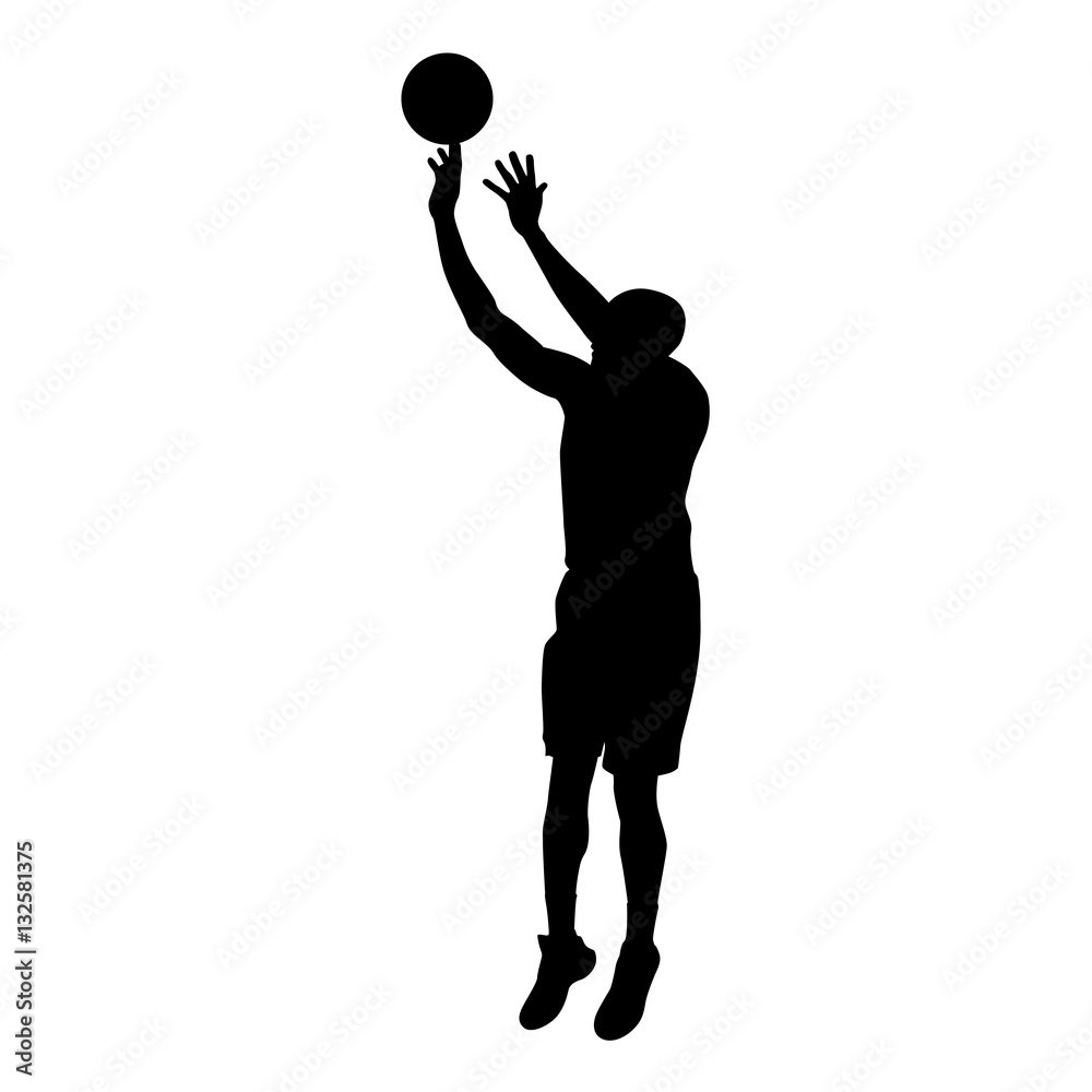 Basketball Player Makes Jump Shot Vector Silhouette Stock Vector basketball-player-makes-jump-shot-vector-silhouette-stock-vector
