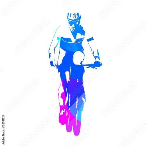 Abstract mountain biker, cycling, geometric vector silhouette