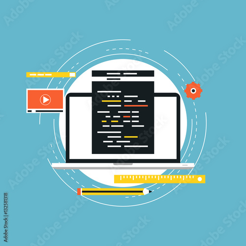 Application development with API interface flat vector illustration design. Technology concept for software API prototyping and testing