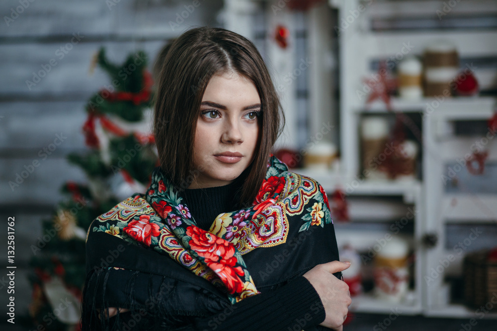 Fototapeta premium Beautiful young woman wearing scarf