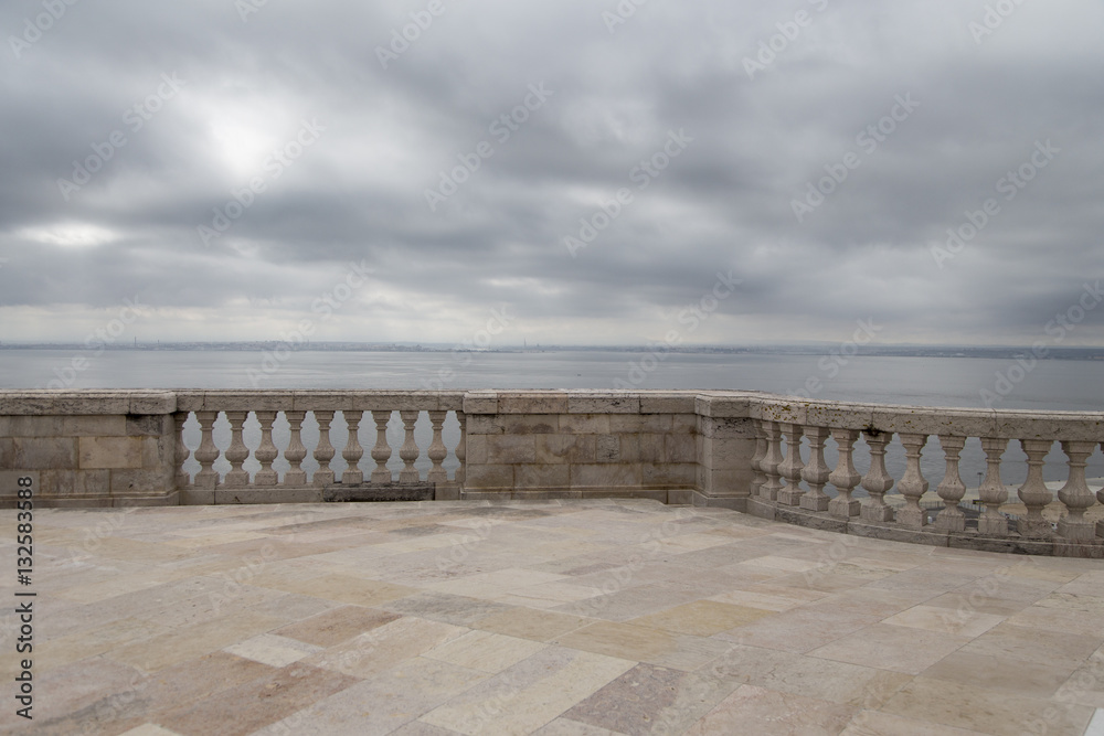 balcony with sea side with and old marble balustrade
