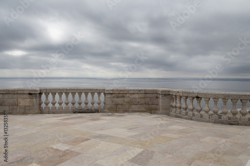balcony with sea side with and old marble balustrade