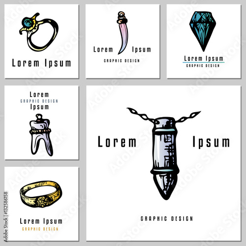 Hand Drawn Antique Jewelry Doodle Style Elements.
