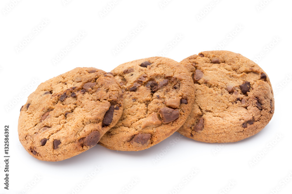 Chocolate chip cookies isolated on white background. Chocolate chip cookies isolated on white background.