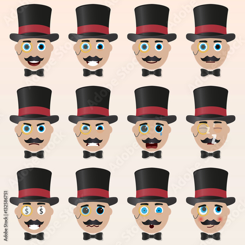 Set of cute magician emoticons.