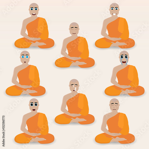 Set of cute monk emoticons.