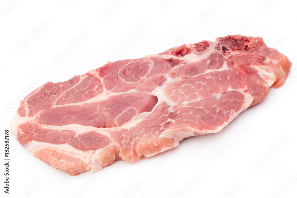 Fresh raw beef steak isolated on white background, top view.