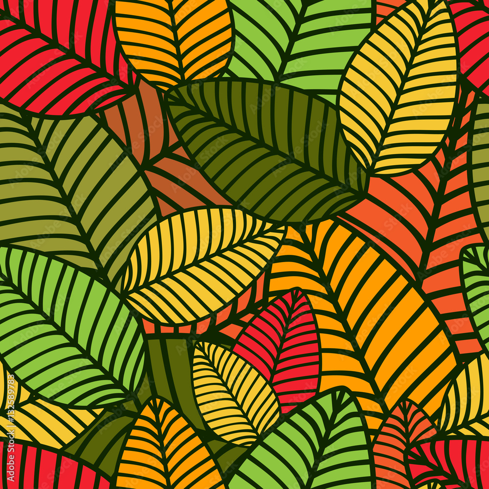 Autumn striped leaves seamless pattern