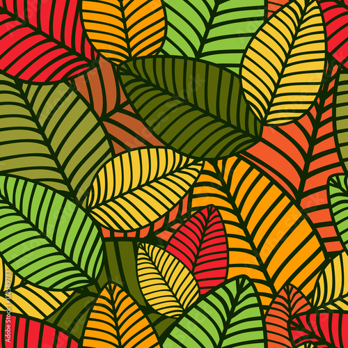 Autumn striped leaves seamless pattern