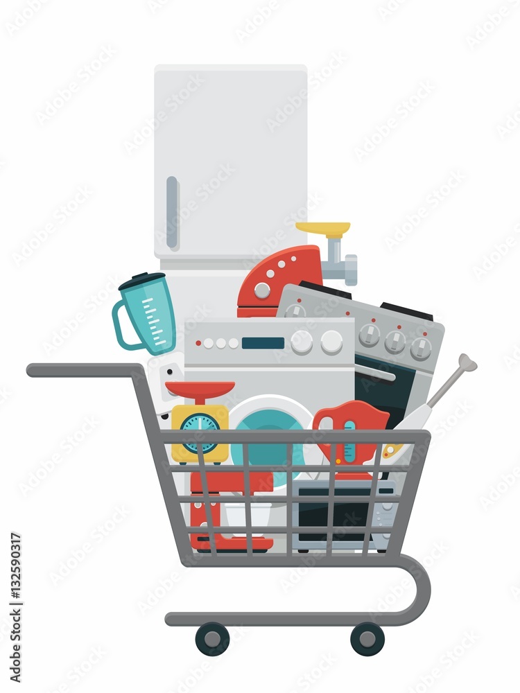 Kitchen appliances in shopping cart