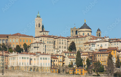 Bergamo - Old city (Citta Alta). One of the beautiful city in Italy. Lombardia. Landscape on the old city during a wonderful blu day. 