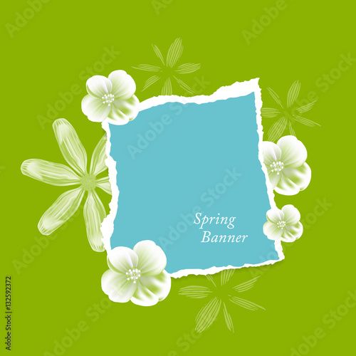 Natural background with flowers and torn paper