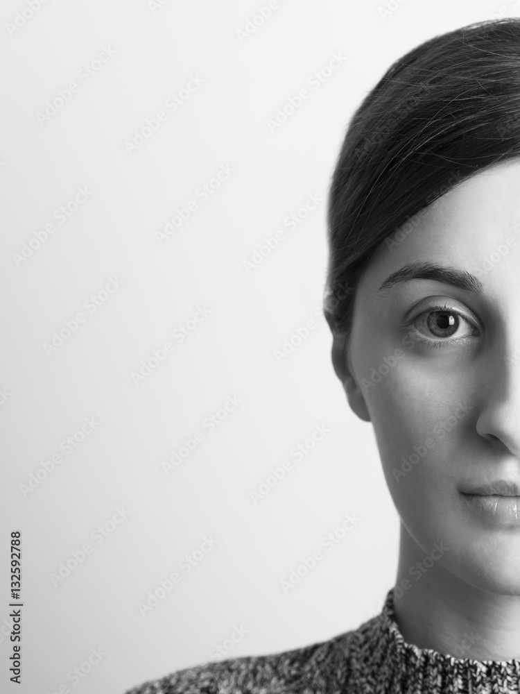 Black And White Half Portrait Of Young Beautiful Girl Black And White Half Portrait Of Young Beautiful Girl