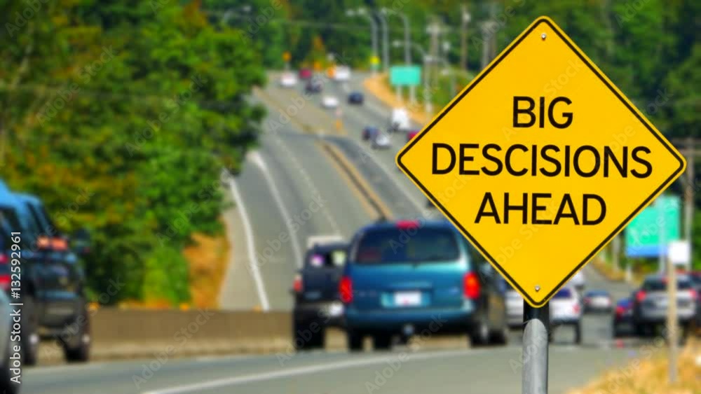 4K Big Decisions Ahead, Yellow Diamond Sign, Seamless Looping 4K Big Decisions Ahead, Yellow Diamond Sign, Seamless Looping