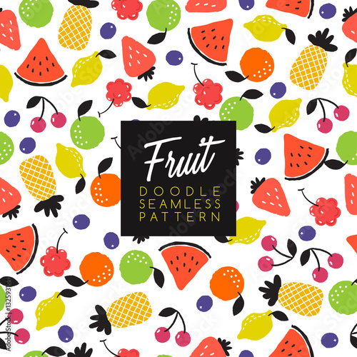 Seamless Doodle Fruit Background Pattern : Vector Illustration