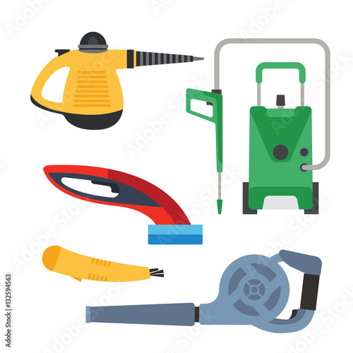Cleaning equipment vector set.
