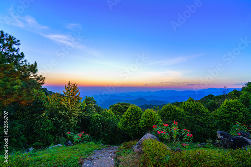 Dawn on the mountain landscape from Mae, Kampong village Thailan