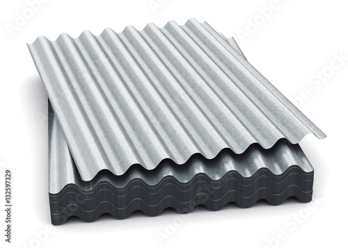 Group of wave shaped zinc-plated metal sheets