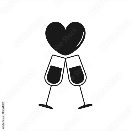 Champagne glasses wine couple love drink symbol silhouette icon on background