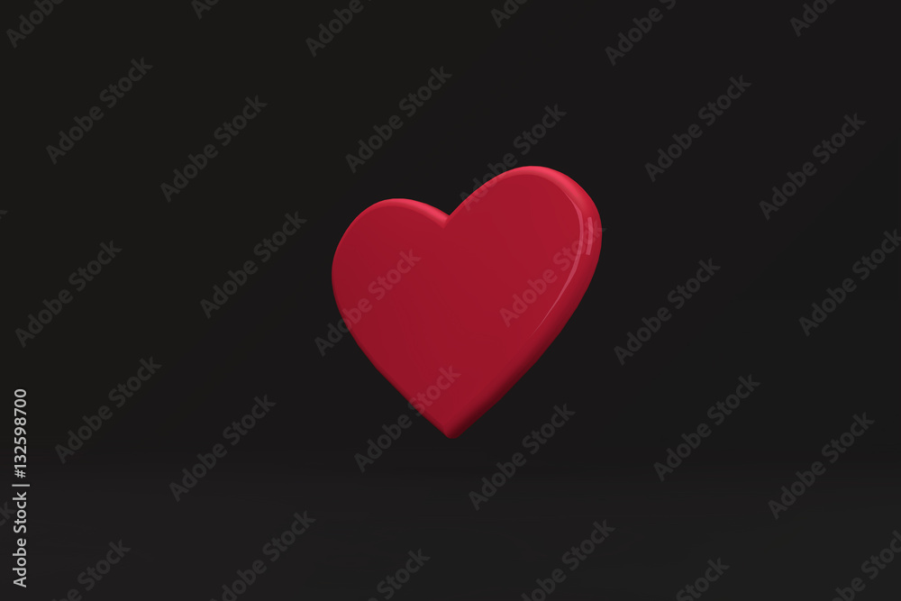 3d Floating heart on black background