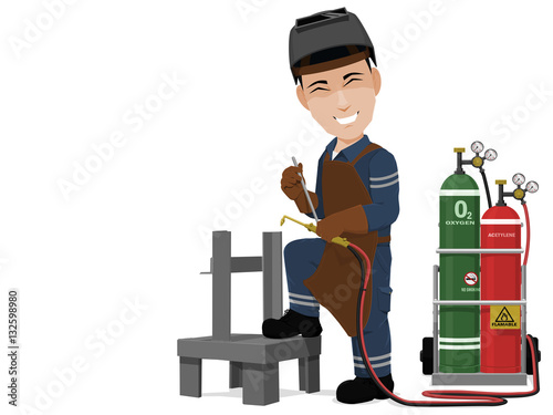 A welder is welding a rack on transparent background
