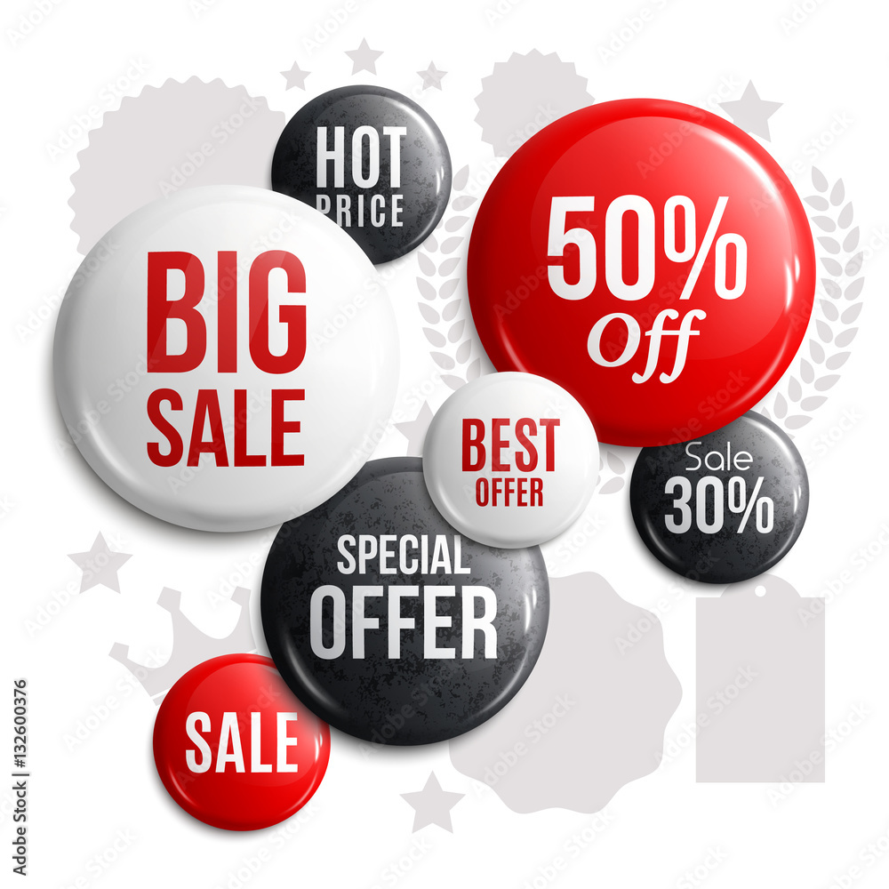 Set of glossy sale buttons or badges. Product promotions. Vector. Set of glossy sale buttons or badges. Product promotions. Vector.