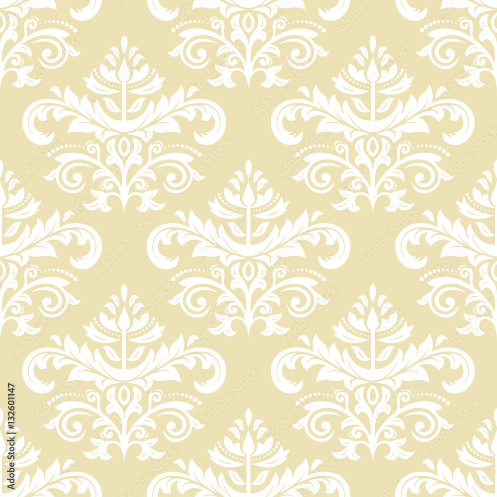 Oriental vector classic golden and white pattern. Seamless abstract background with repeating elements. Orient background