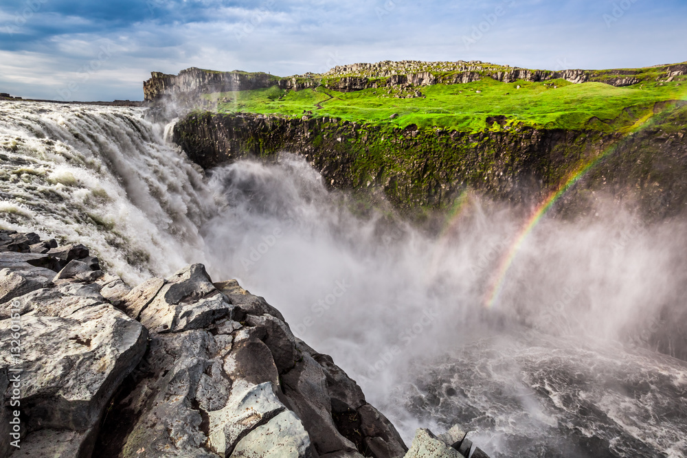 Stunning waterfall Dettifoss in Iceland in summer