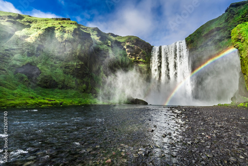 Stunning waterfall Skogafoss in Iceland in summer