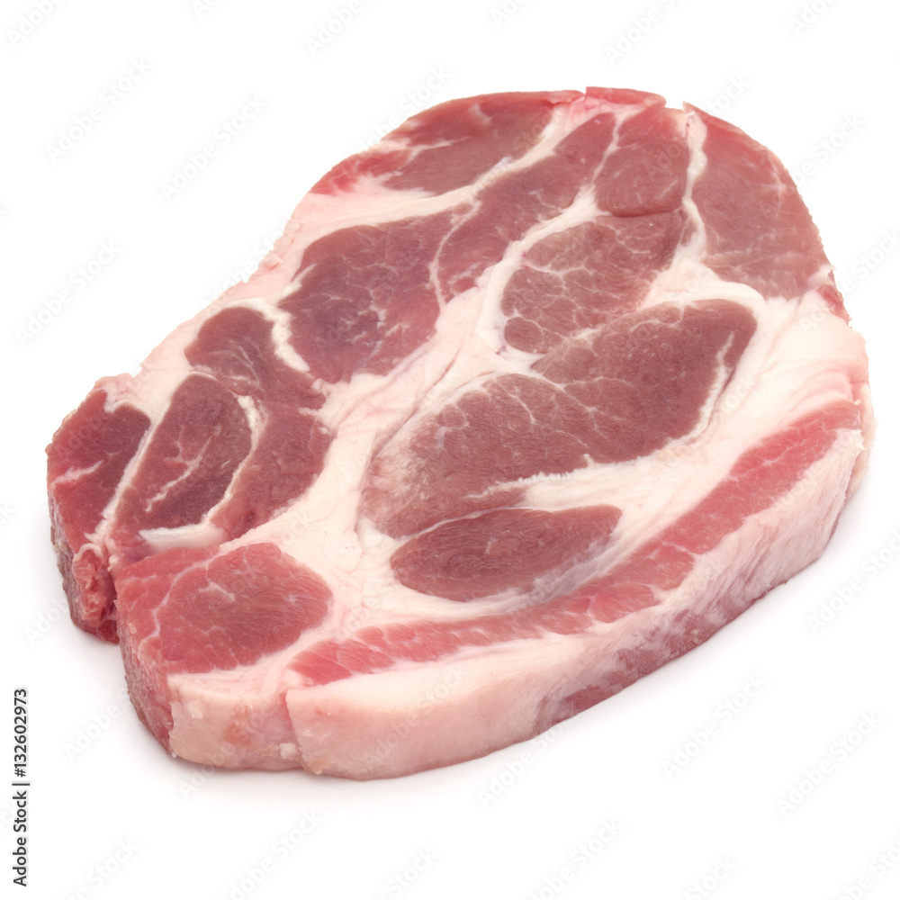 Raw pork chop meat isolated on white background cutout