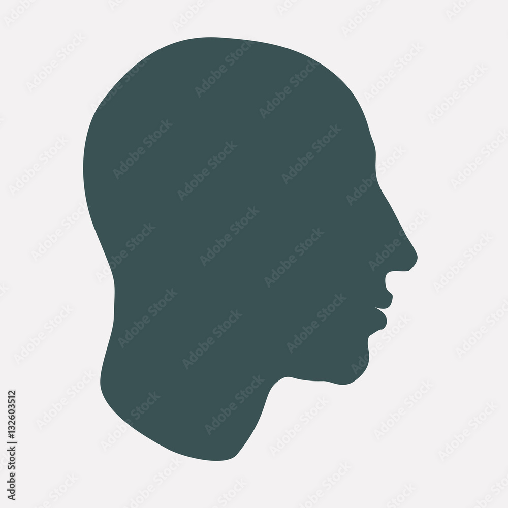 A human head silhouette, in profile. Flat vector on separated background.