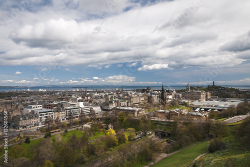 The rooftops of Edinburgh from the castle ramparts looking across the Firth of Forth.