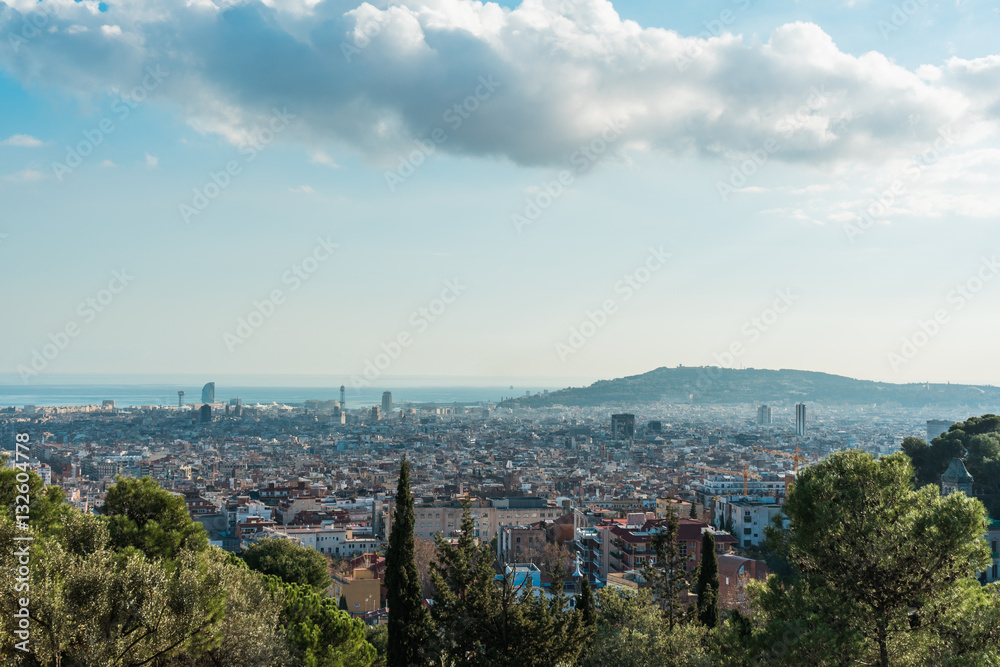 barcelona overview on a cloudy day
