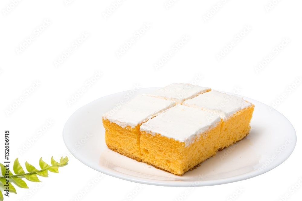 Coconut milk cake on white background