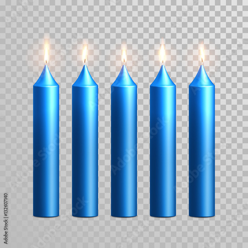 Burning blue candles decorative vector set