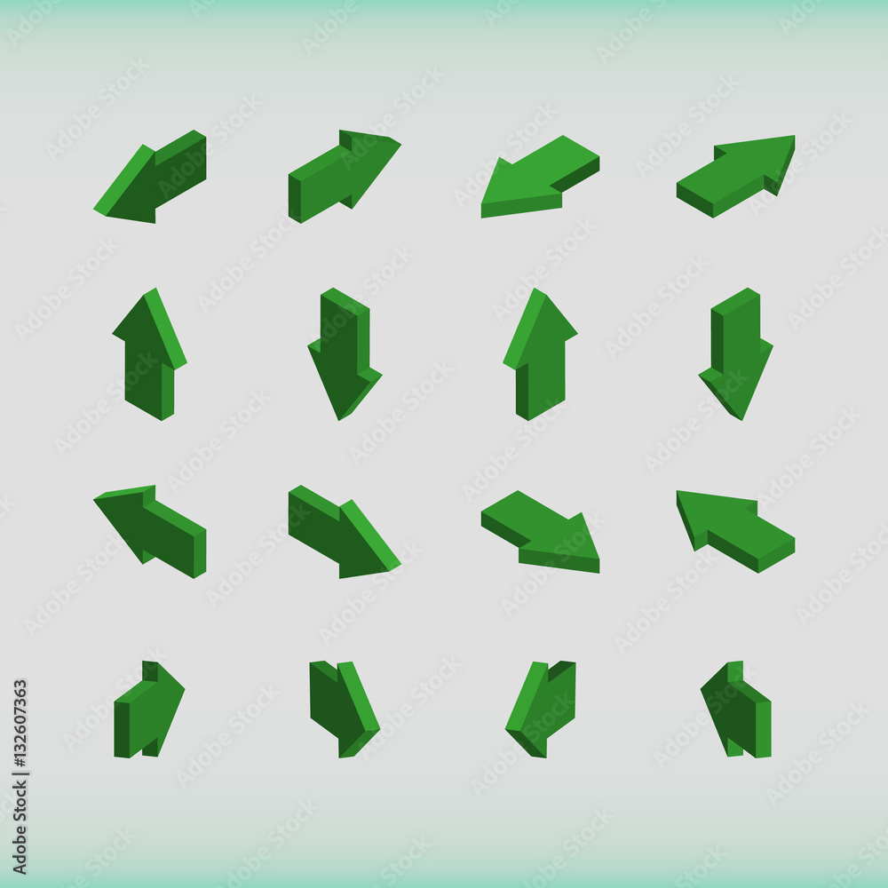 Set of isometric arrows green. Set of isometric arrows green.