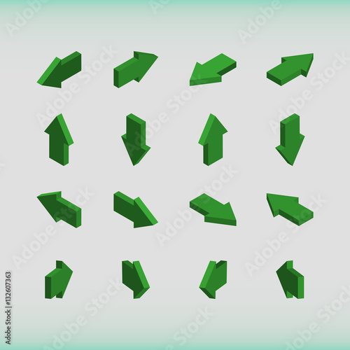 Set of isometric arrows green.