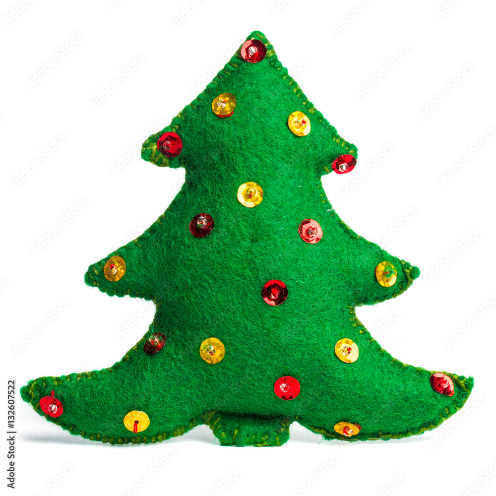 Christmas tree handmade toy on white background Christmas tree handmade toy on white background