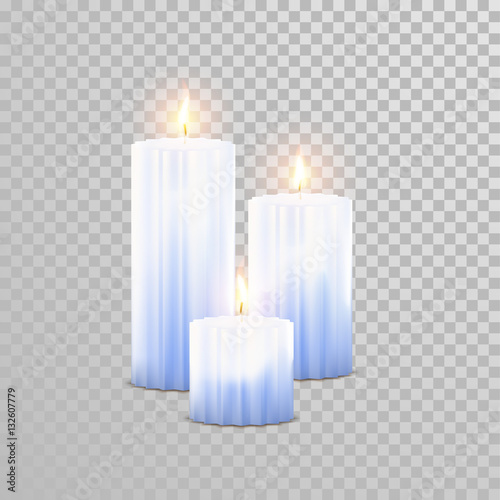 Burning blue candles decorative vector set