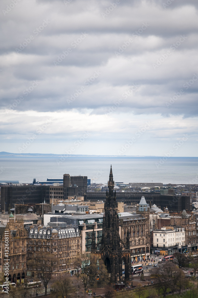 A portrait image of the Scott Monument in Edinburgh city centre, Scotland A portrait image of the Scott Monument in Edinburgh city centre, Scotland