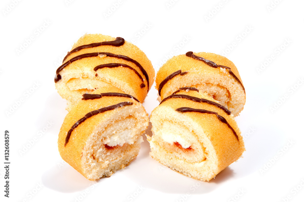 biscuit Swiss roll isolated on white background biscuit Swiss roll isolated on white background
