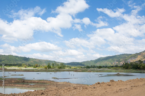 Mountain landscape with lake on the front