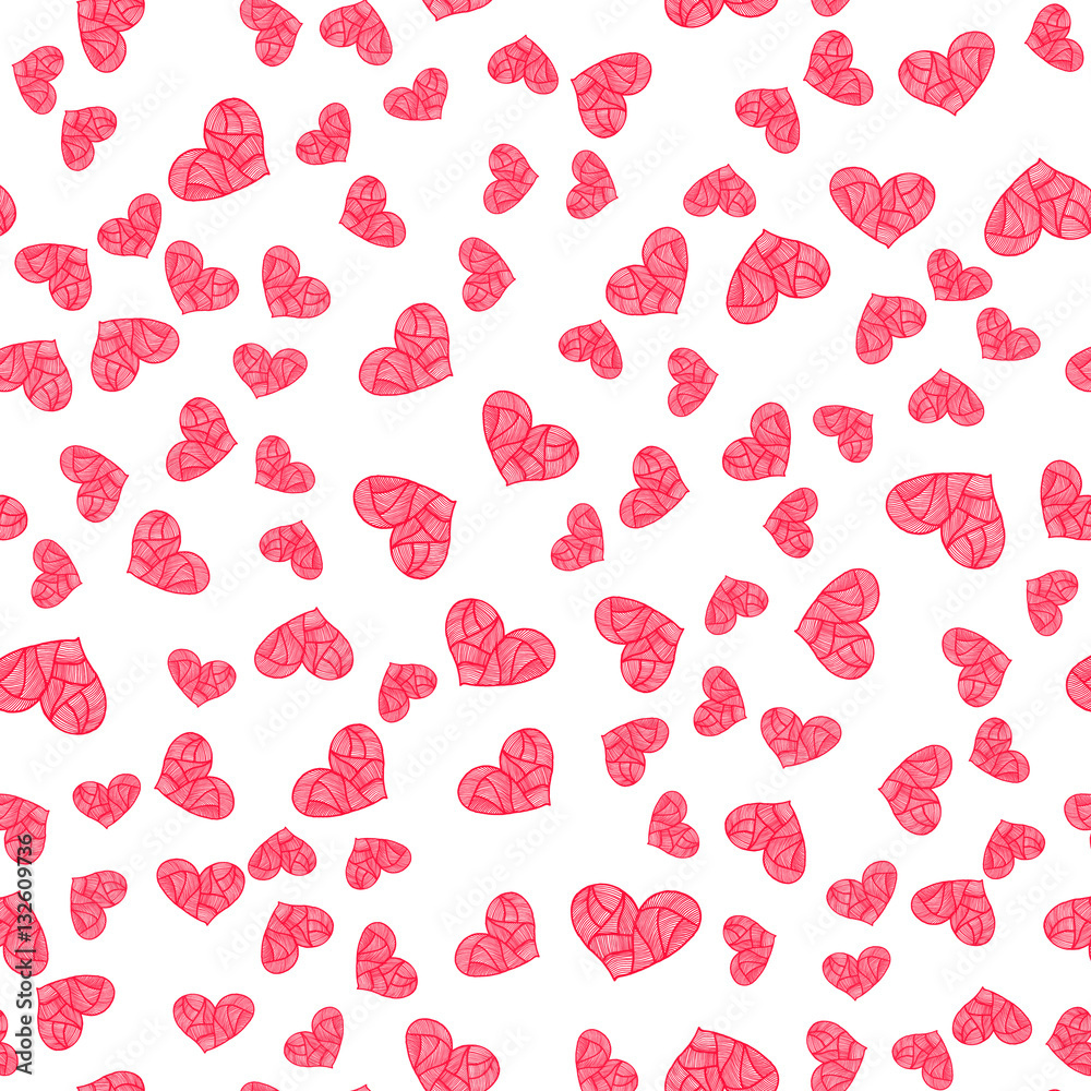 Seamless pattern with hand drawn hearts