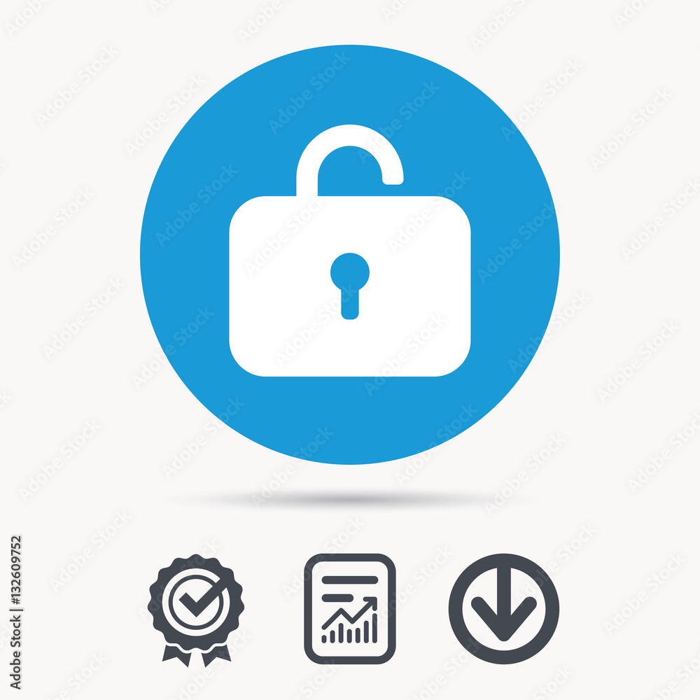 Lock icon. Privacy locker sign. Private access symbol. Achievement check, download and report file signs. Circle button with web icon. Vector Lock icon. Privacy locker sign. Private access symbol. Achievement check, download and report file signs. Circle button with web icon. Vector