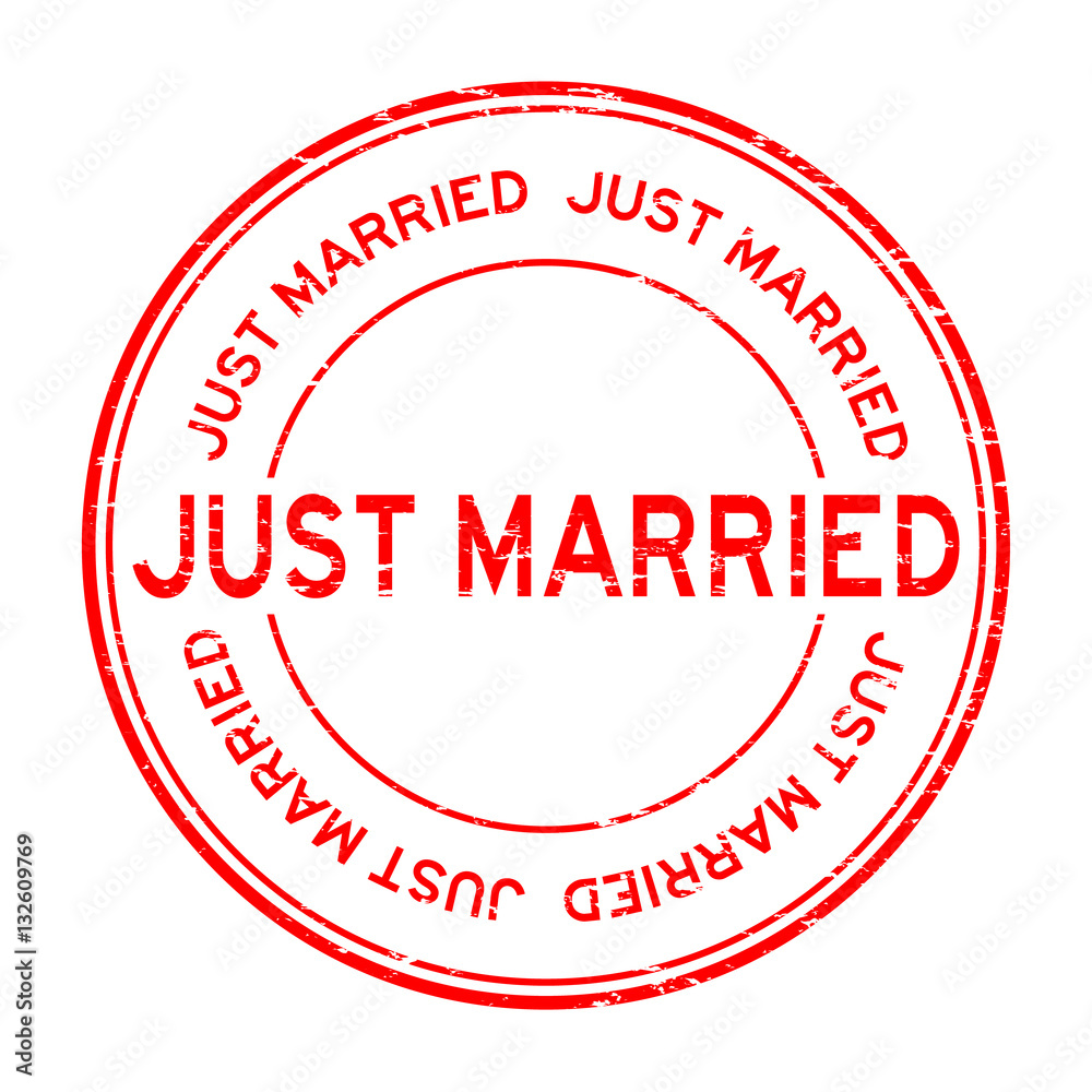 Grunge red just married round rubber stamp (For wedding or love Grunge red just married round rubber stamp (For wedding or love